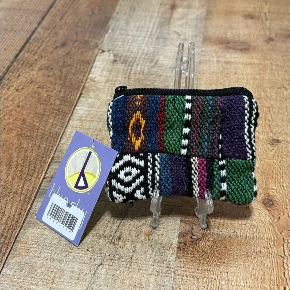 Blue Sky Pocket Purse Hand Made In Nepal Multi-Color Zipper Closure NWT Cotton